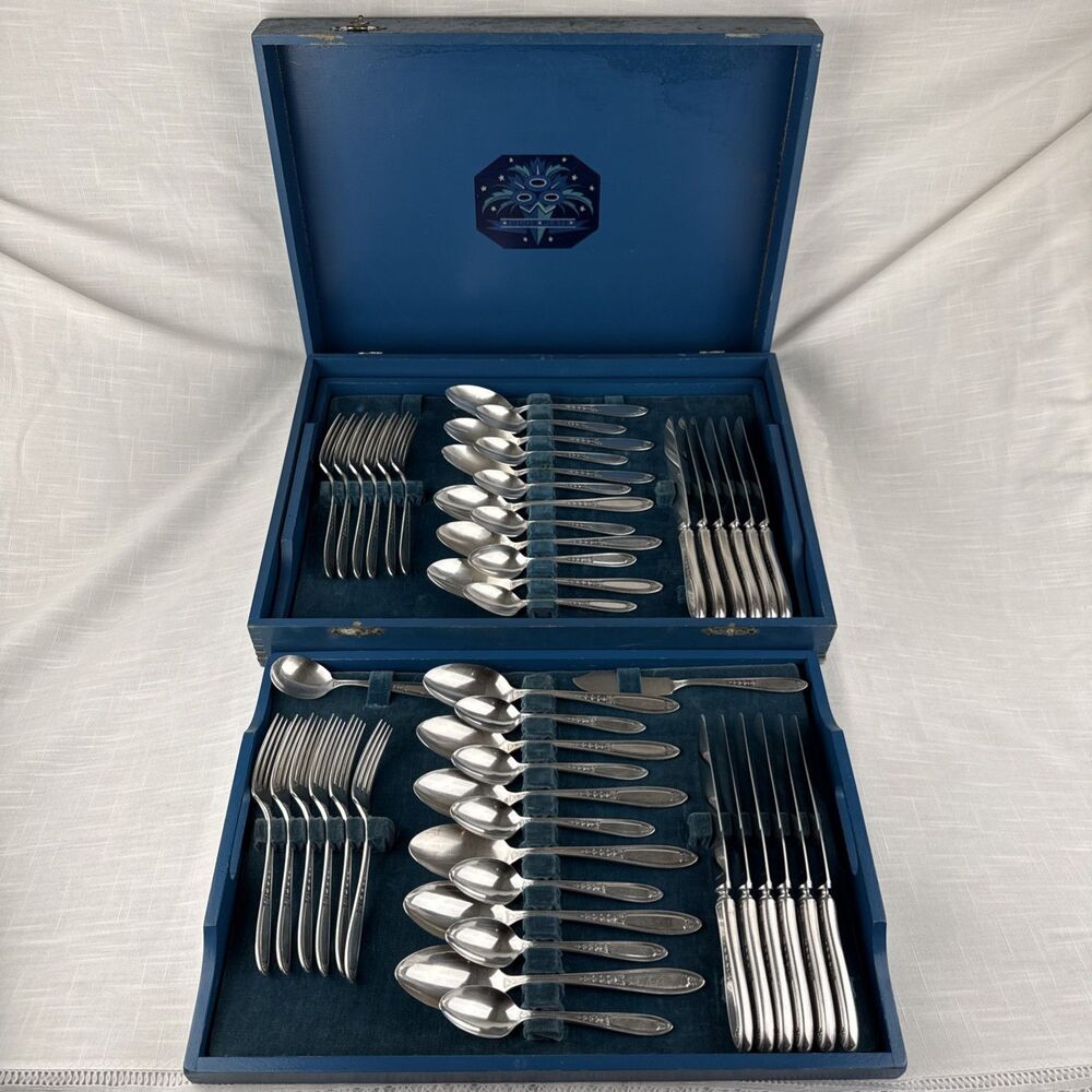 50-piece Set Tudor Plate Oneida Community Enchantment Bounty Silverware In Chest